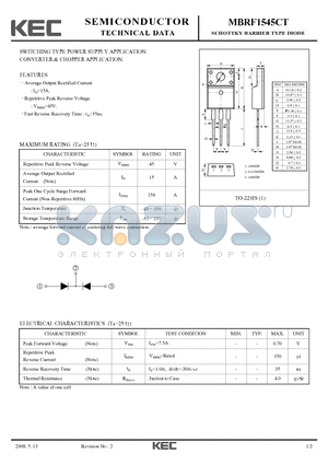 MBRF1545CT datasheet - SCHOTTKY BARRIER TYPE DIODE