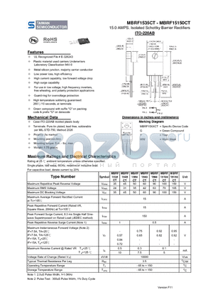 MBRF1545CT datasheet - 15.0 AMPS. Isolated Schottky Barrier Rectifiers