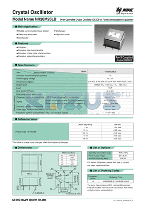 NH26M26LB-10M-NSA3426A datasheet - Oven-Controlled Crystal Oscillator (OCXO) for Fixed Communication Equipment