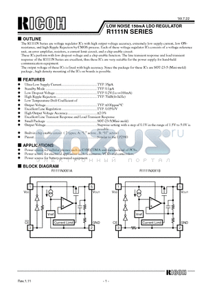 R1111N501A-TR datasheet - LOW NOISE 150mA LDO REGULATOR