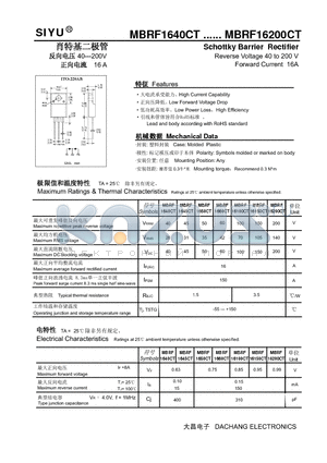MBRF16100CT datasheet - Schottky Barrier Rectifier Reverse Voltage 40 to 200 V Forward Current 16A