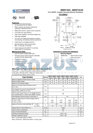 MBRF16150 datasheet - 16.0 AMPS. Isolated Schottky Barrier Rectifiers