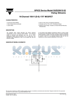 SUD25N15-52 datasheet - N-Channel 150-V (D-S) 175Celsius MOSFET