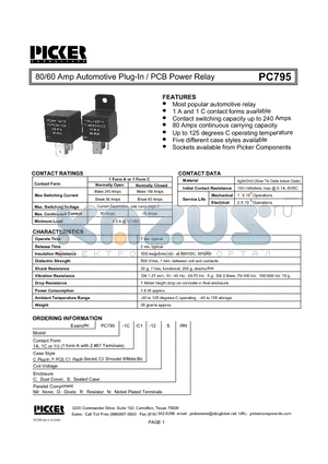 PC7951CP-12CR datasheet - 80/60 Amp Automotive Plug-In / PCB Power Relay