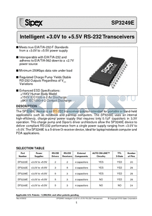 SP3249E datasheet - Intelligent 3.0V to 5.5V RS-232 Transceivers