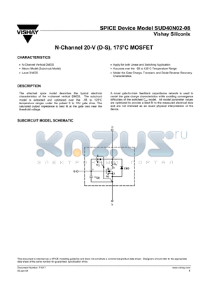 SUD40N02-08 datasheet - N-Channel 20-V (D-S), 175C MOSFET