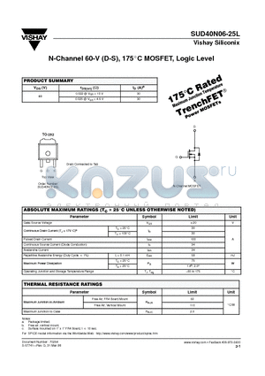SUD40N06-25L datasheet - N-Channel 60-V (D-S), 175C MOSFET, Logic Level