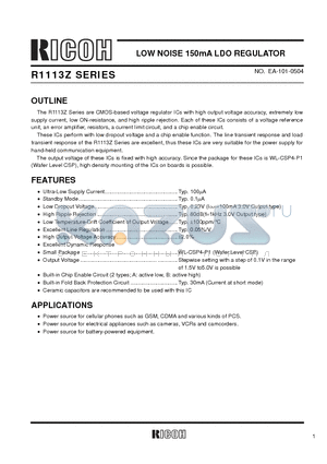 R1113Z201B-EX datasheet - LOW NOISE 150mA LDO REGULATOR