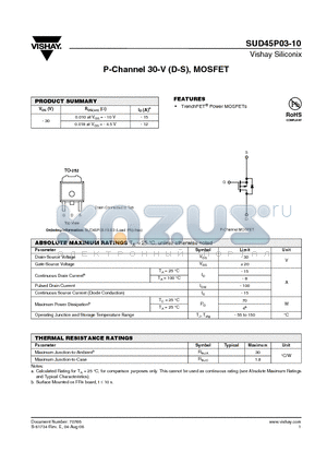 SUD45P03-10_08 datasheet - P-Channel 30-V (D-S), MOSFET