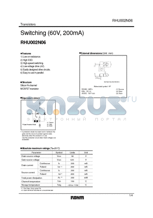 RHU002N06 datasheet - Switching (60V, 200mA)