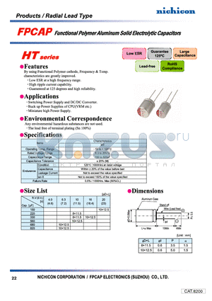 RHT1A221MDN1XX datasheet - FUNCTIONAL POLYMER ALUMINUM SOLID ELECTROLYTIC CAPACIOTRS