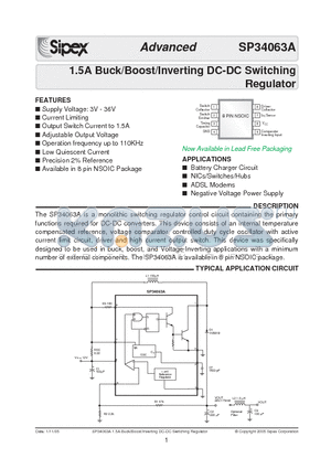 SP34063A datasheet - 1.5A Buck/Boost/Inverting DC-DC Switching Regulator