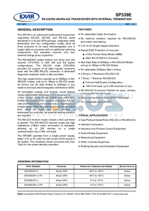 SP339E datasheet - RS-232/RS-485/RS-422 TRANSCEIVER WITH INTERNAL TERMINATION