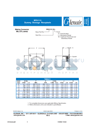 MS3115-10W datasheet - Dummy Stowage Receptacle