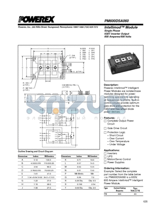 PM600DSA060 datasheet - Intellimod Module Single Phase IGBT Inverter Output (600 Amperes/600 Volts)