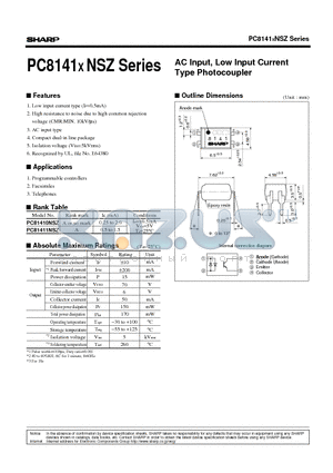 PC8141XNSZ datasheet - AC Input, Low Input Current Type Photocoupler
