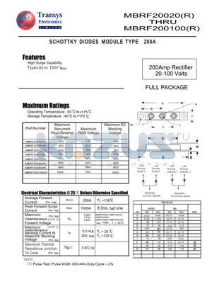 MBRF20035 datasheet - SCHOTTKY DIODES MODULE TYPE 200A