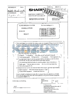 PC817 datasheet - DEVICE SPECIFICATION FOR PHOTOCOUPLER