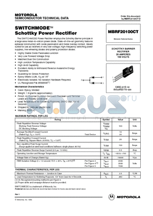 MBRF20100 datasheet - SWITCHMODE Schottky Power Rectifirers