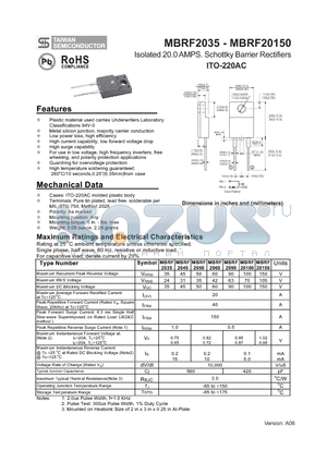 MBRF20100 datasheet - Isolated 20.0 AMPS. Schottky Barrier Rectifiers