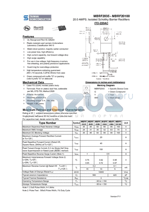 MBRF20100 datasheet - 20.0 AMPS. Isolated Schottky Barrier Rectifiers