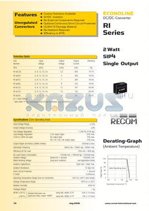 RI-0507S datasheet - 2 Watt SIP4 Single Output