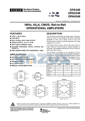 OPA4348AIPWT datasheet - 1MHz, 45lA, CMOS, Rail-to-Rail OPERATIONAL AMPLIFIERS
