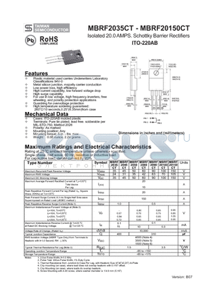MBRF20100CT datasheet - Isolated 20.0 AMPS. Schottky Barrier Rectifiers