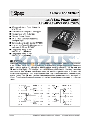 SP3486 datasheet - 3.3V Low Power Quad RS-485/RS-422 Line Drivers