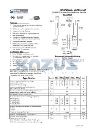 MBRF20100D datasheet - 20.0AMPS Isolated Schottky Barrier Rectifier