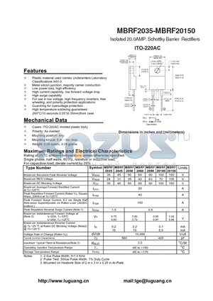 MBRF20150 datasheet - Isolated 20.0AMP. Schottky Barrier Rectifiers