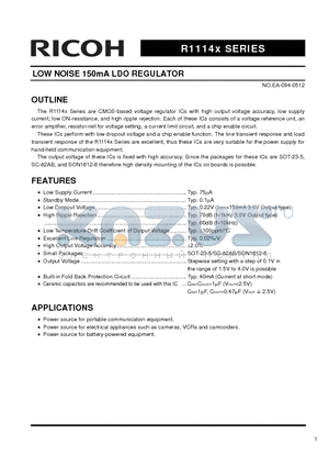 R1114D261D datasheet - LOW NOISE 150mA LDO REGULATOR