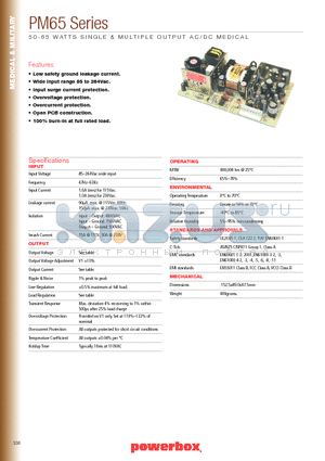 PM65-33AL datasheet - 50 - 65 WATTS SINGLE & MULTIPLE OUTPUT AC/DC MEDICAL