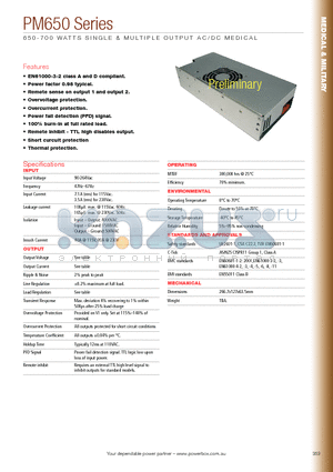 PM650-20 datasheet - 650 - 700 WATTS SINGLE & MULTIPLE OUTPUT AC/DC MEDICAL