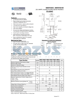 MBRF2035 datasheet - 20.0 AMPS. Isolated Schottky Barrier Rectifiers