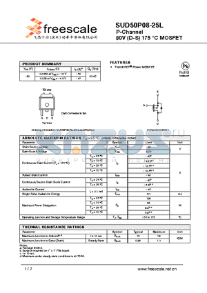 SUD50P08-25L datasheet - P-Channel 80V (D-S) 175 `C MOSFET