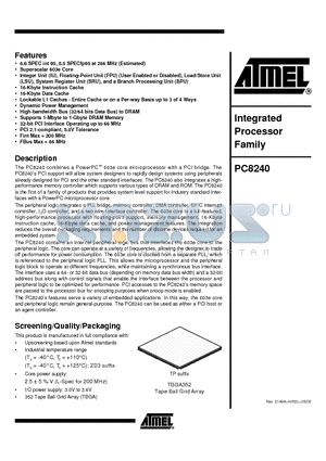 PC8240VTPU200ETC datasheet - Integrated Processor Family