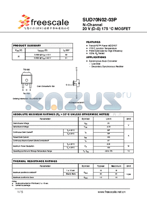 SUD70N02-03P datasheet - N-Channel 20 V (D-S) 175 `C MOSFET
