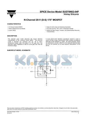SUD70N02-04P datasheet - N-Channel 20-V (D-S) 175 MOSFET
