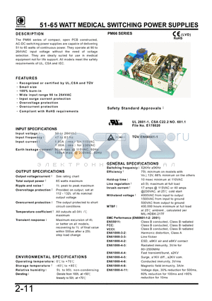 PM66-12A datasheet - 51-65 WATT MEDICAL SWITCHING POWER SUPPLIES