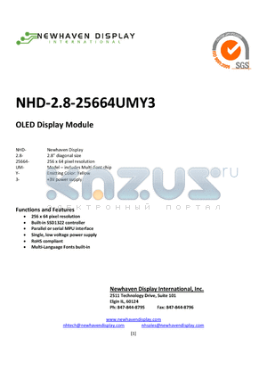 NHD-2.8-25664UMY3 datasheet - OLED Display Module