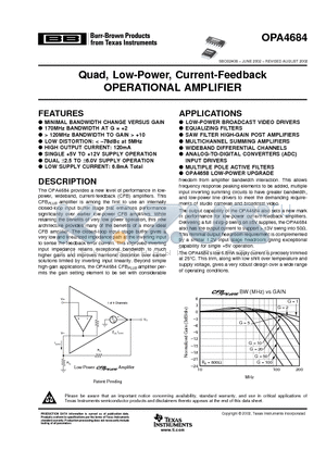 OPA4684IPWR datasheet - Quad, Low-Power, Current-Feedback OPERATIONAL AMPLIFIER