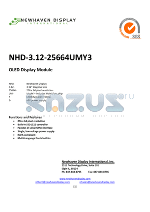 NHD-3.12-25664UMY3 datasheet - OLED Display Module