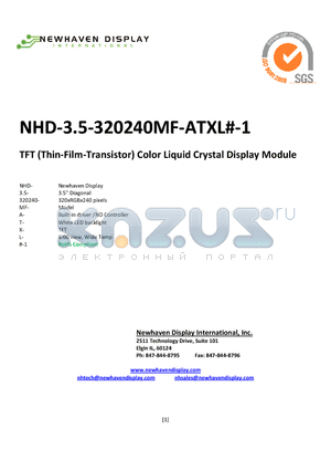 NHD-3.5-320240MF-ATXL-1 datasheet - TFT (Thin-Film Transistor) Liquid Crystal Display Module