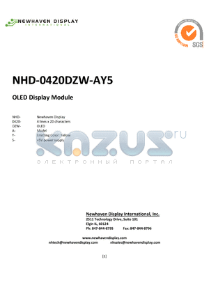 NHD-0420DZW-AY5 datasheet - OLED Display Module