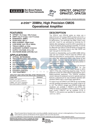 OPA4727 datasheet - 20MHz, High Precision CMOS Operational Amplifier