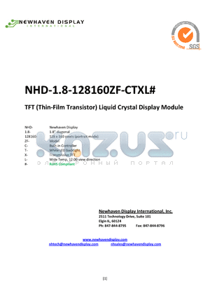 NHD-18-128160ZF-CTXL datasheet - TFT (Thin-Film Transistor) Liquid Crystal Display Module