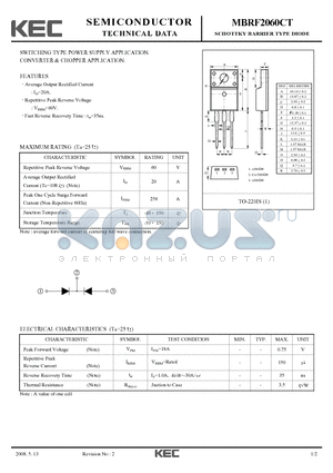 MBRF2060CT datasheet - SCHOTTKY BARRIER TYPE DIODE