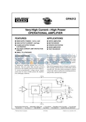 OPA512 datasheet - Very-High Current.High Power OPERATIONAL AMPLIFIER