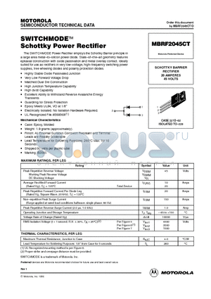 MBRF2045CT datasheet - SWITCHMODE Schottky Power Rectifirer